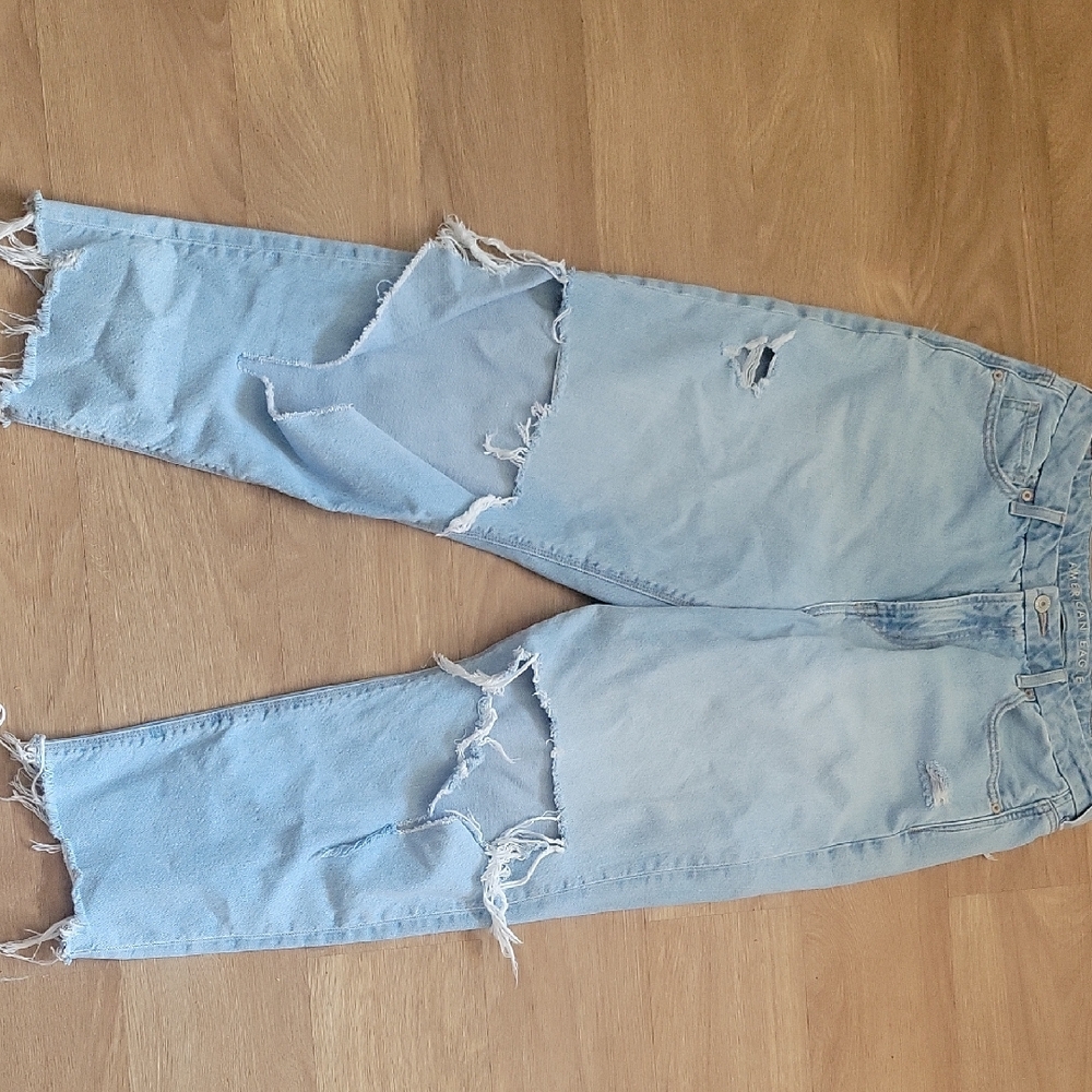 American Eagle Outfitters Distressed Light Blue Curvy Mom Jeans 12Short